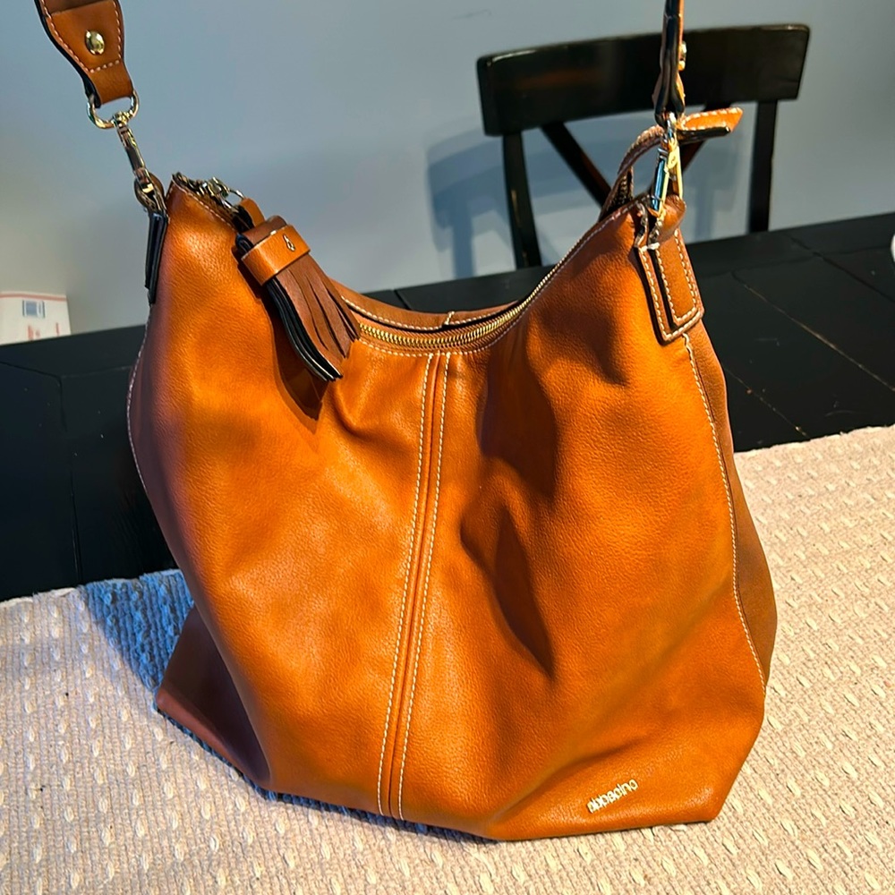 ABBACINO MALLORCA 2 tone brown leather shoulder handbag purse.